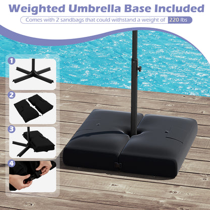10 Feet Solar Offset Hanging Umbrella with Base and 32 LED Lights