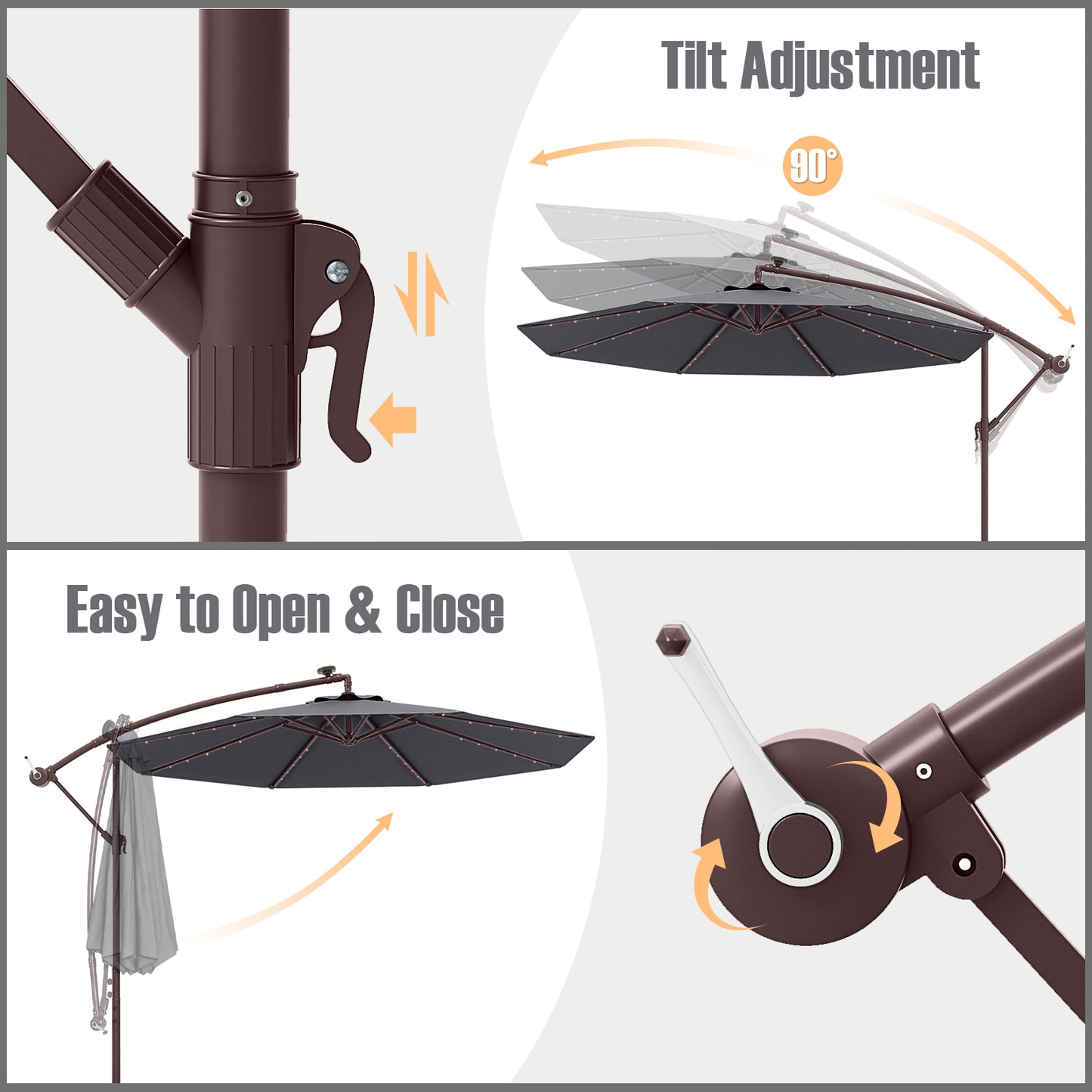 10 Ft Patio Umbrella Offset Cantilever Umbrella with 40 Solar Powered Lights