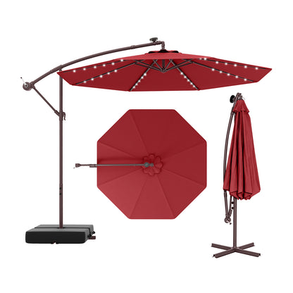 10 Ft Patio Umbrella Offset Cantilever Umbrella with 40 Solar Powered Lights