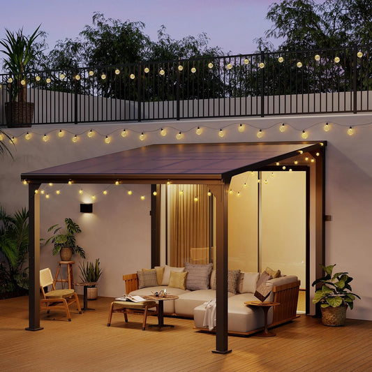 Pamapic Hardtop Lean to Gazebo with Polycarbonate Roof for Patio, Deck