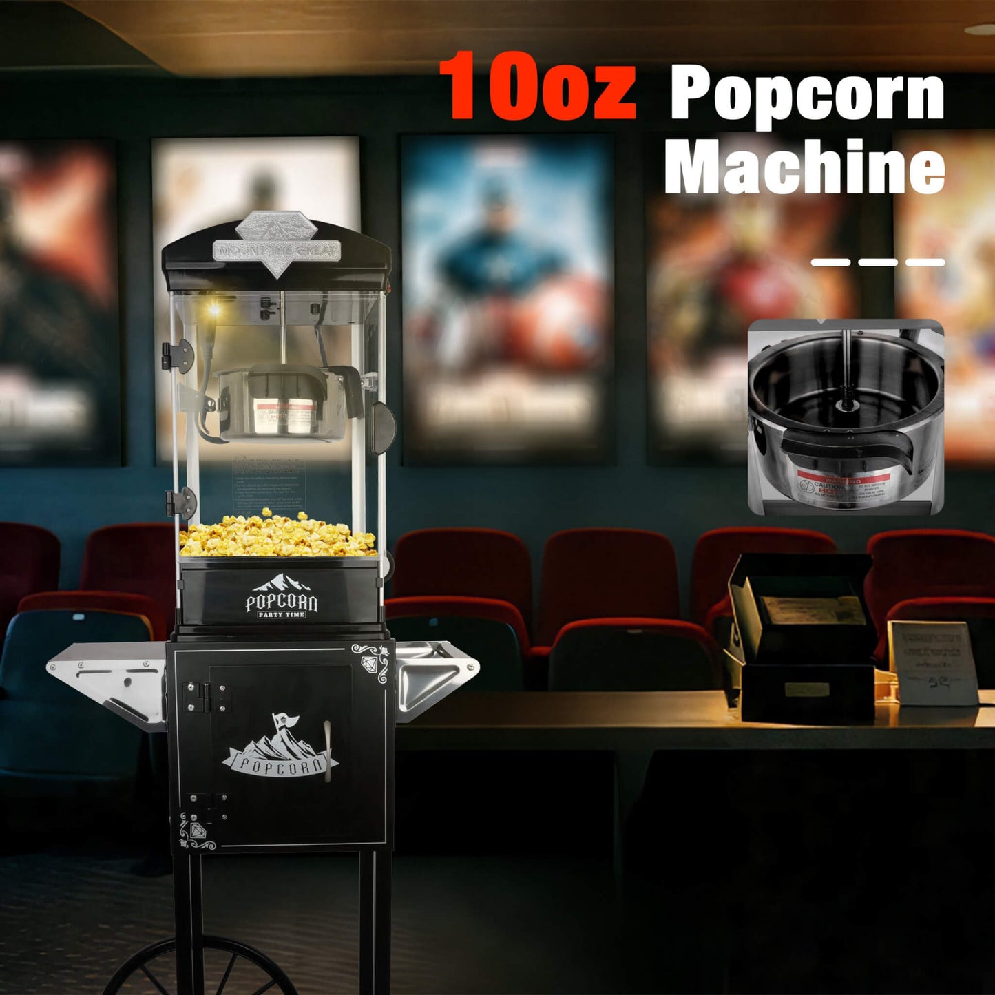 Premium 10OZ Portable Kettle Popcorn Maker Machine with Cart