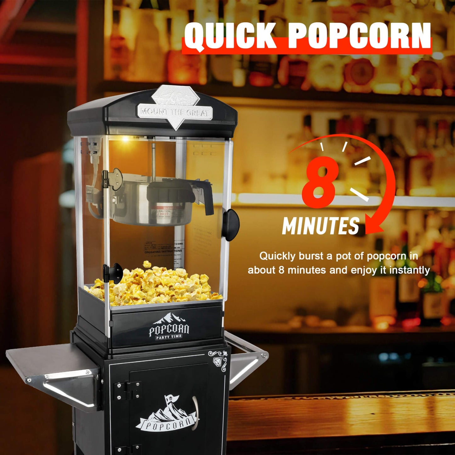 Premium 10OZ Portable Kettle Popcorn Maker Machine with Cart