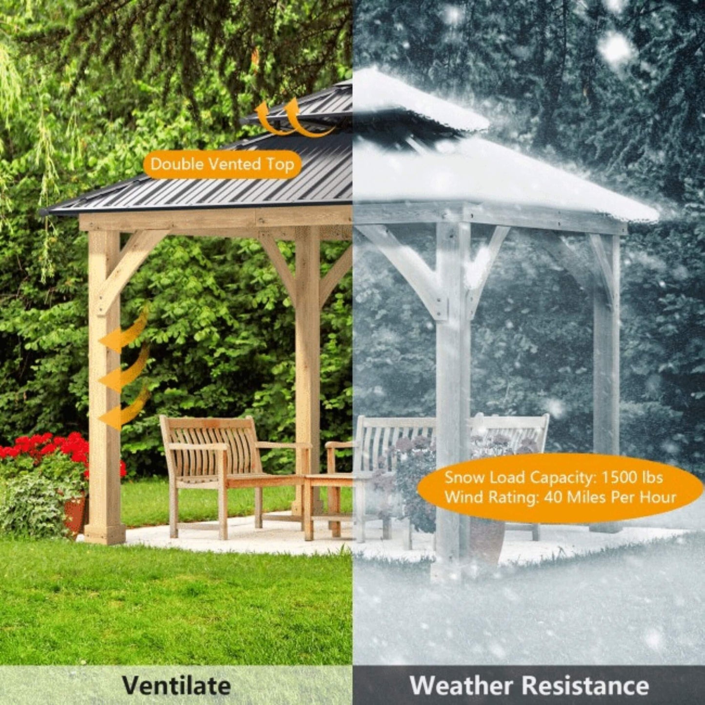 10' x 10' Premium Outdoor Patio Hardtop Gazebo with Double Steel Roof