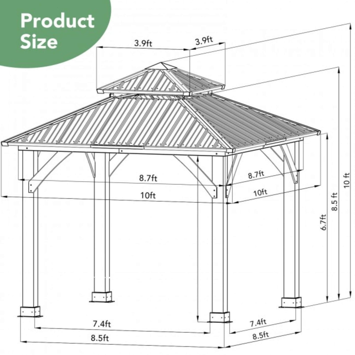 10' x 10' Premium Outdoor Patio Hardtop Gazebo with Double Steel Roof