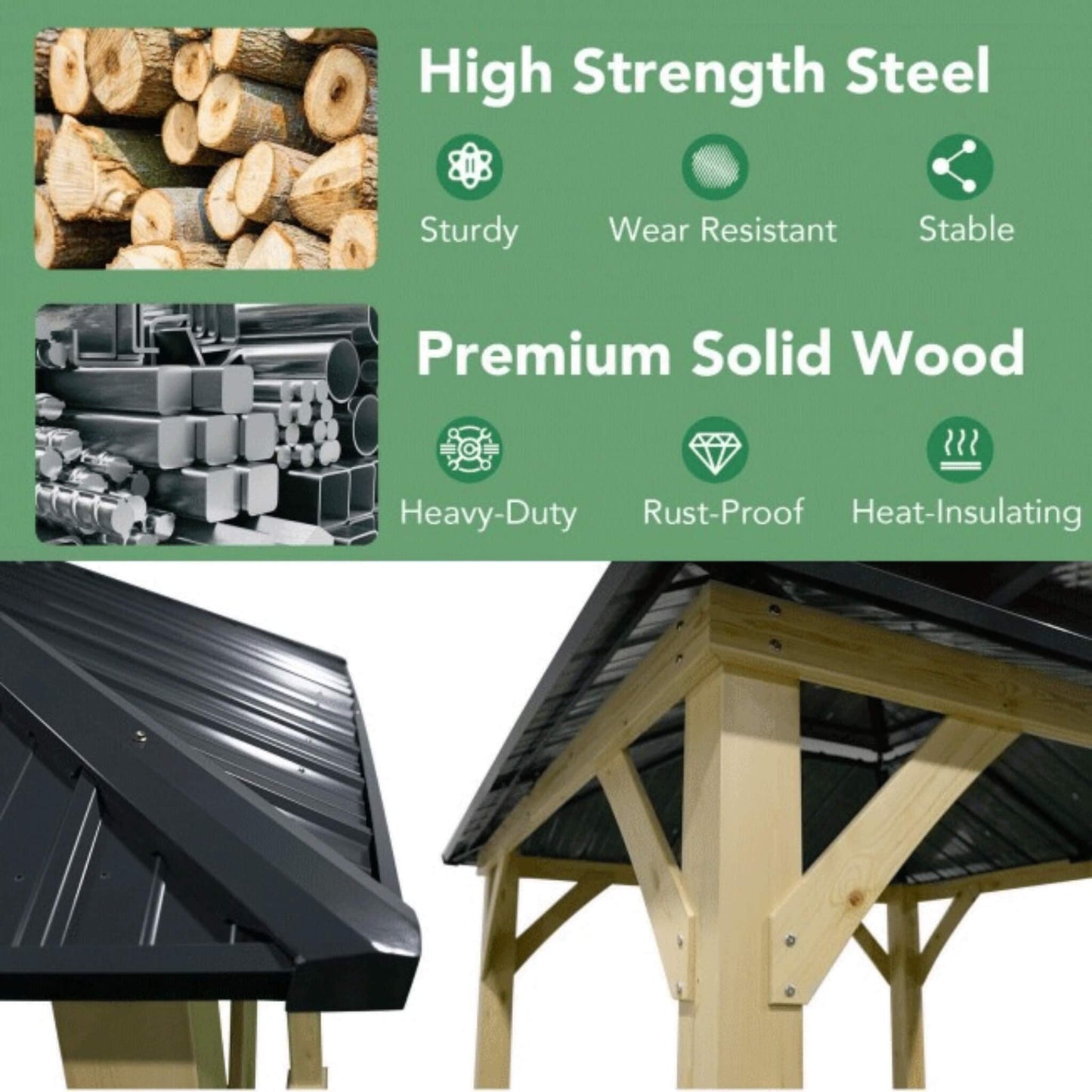 10' x 10' Premium Outdoor Patio Hardtop Gazebo with Double Steel Roof