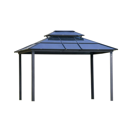 10' x 12' Alora Hardtop Gazebo Canopy With Polycarbonate Double Roof, Netting, And Curtains
