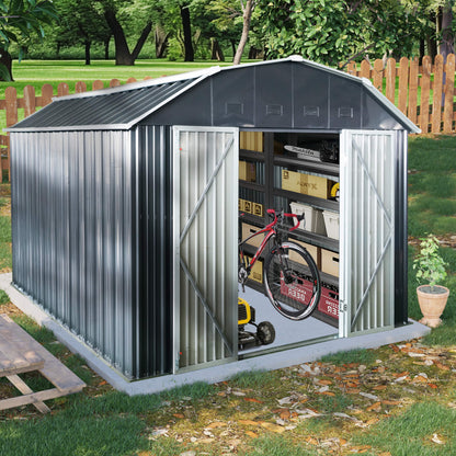 10FT X 12FT Alora Heavy-Duty Outdoor Metal Garden Backyard Shed with Arch Roof and Lockable Doors