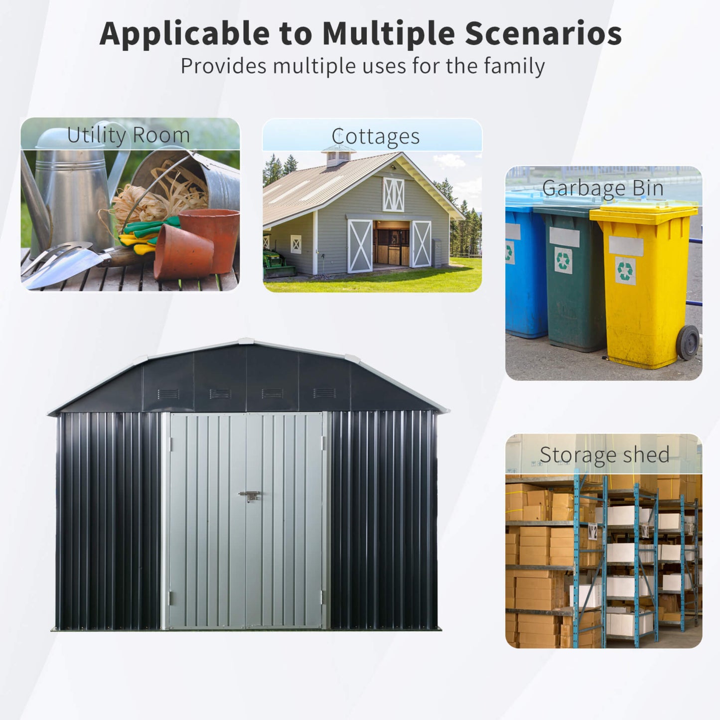 10FT X 12FT Alora Heavy-Duty Outdoor Metal Garden Backyard Shed with Arch Roof and Lockable Doors