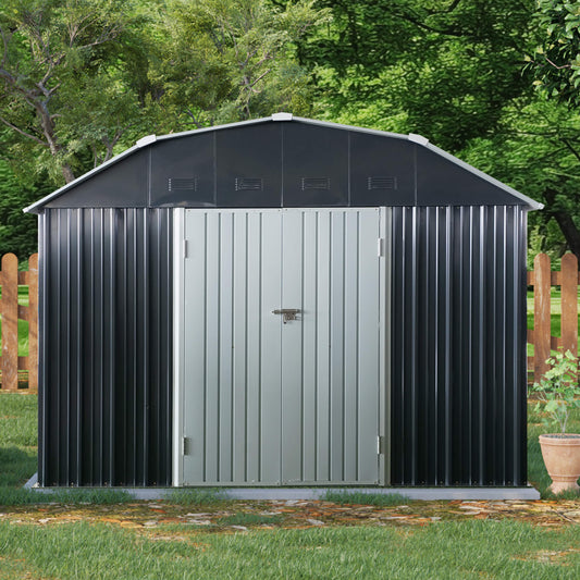 10FT X 12FT Alora Heavy-Duty Outdoor Metal Garden Backyard Shed with Arch Roof and Lockable Doors