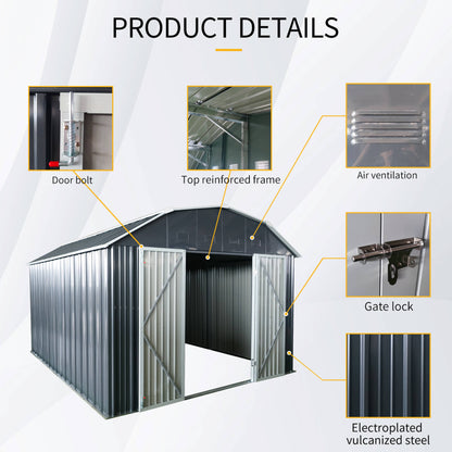 10FT X 12FT Alora Heavy-Duty Outdoor Metal Garden Backyard Shed with Arch Roof and Lockable Doors