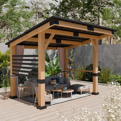 10' x 12' Alora Heavy-Duty Premium Outdoor All-Season Wooden Cedar Hardtop Gazebo With Metal Roof & Back Curtains