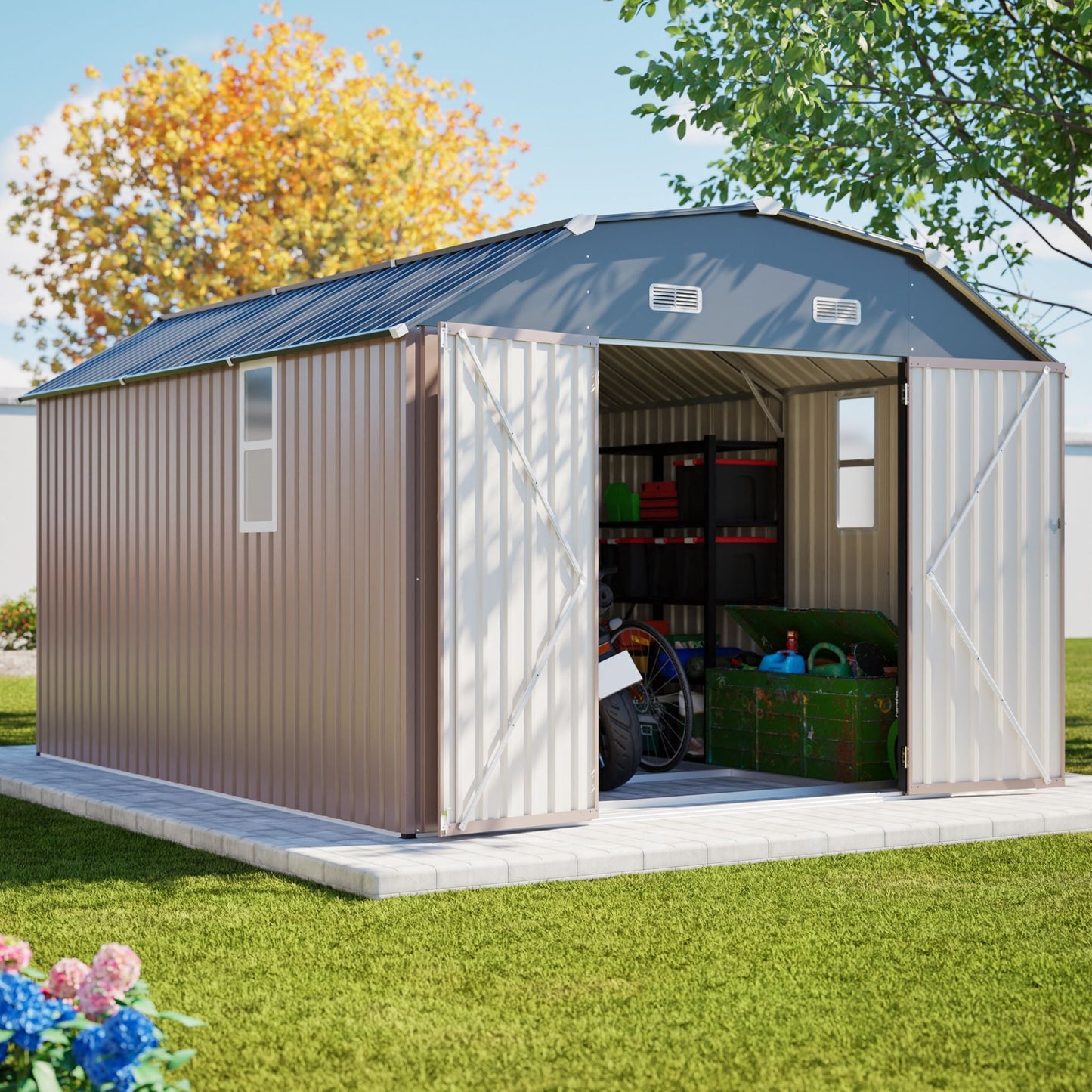 10FT x 12FT Alora Heavy-Duty Outdoor Metal Storage Shed with Floor