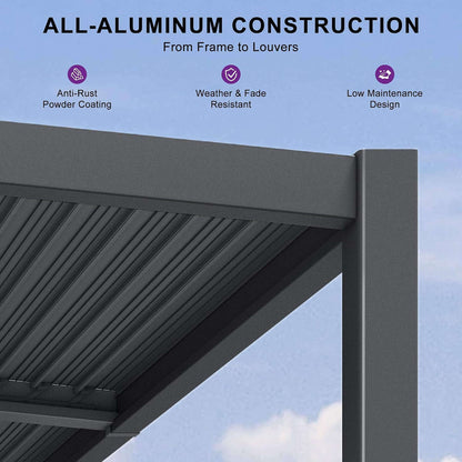 10FT X 12FT Modern Louvered Aluminum Pergola with Sloped Roof