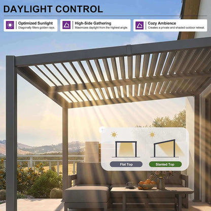 10FT X 12FT Modern Louvered Aluminum Pergola with Sloped Roof