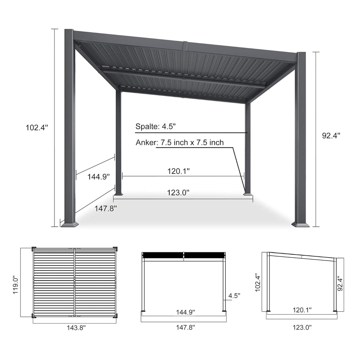 10FT X 12FT Modern Louvered Aluminum Pergola with Sloped Roof