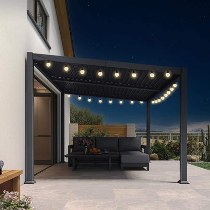10FT X 12FT Modern Louvered Aluminum Pergola with Sloped Roof