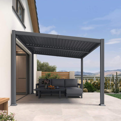 10FT X 12FT Modern Louvered Aluminum Pergola with Sloped Roof