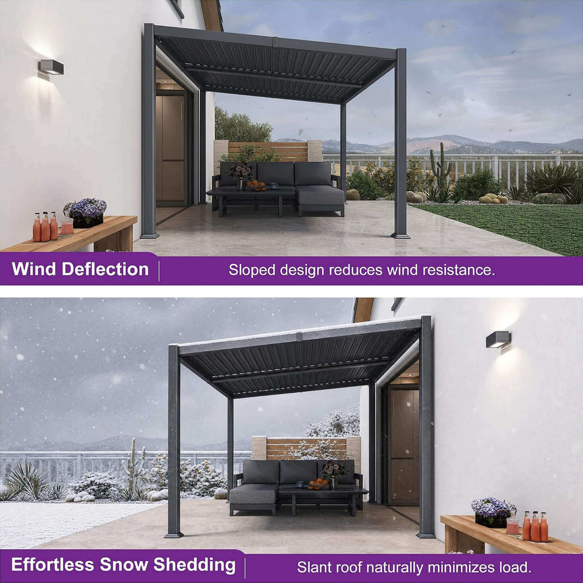 10FT X 12FT Modern Louvered Aluminum Pergola with Sloped Roof