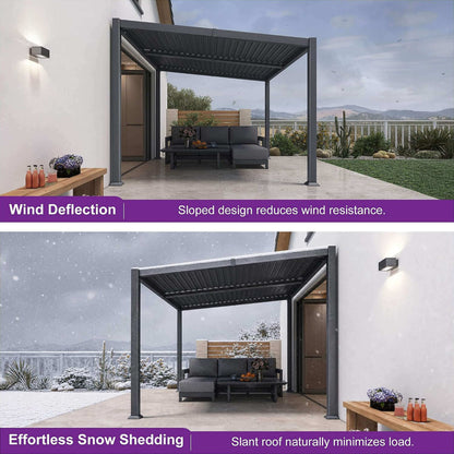 10FT X 12FT Modern Louvered Aluminum Pergola with Sloped Roof