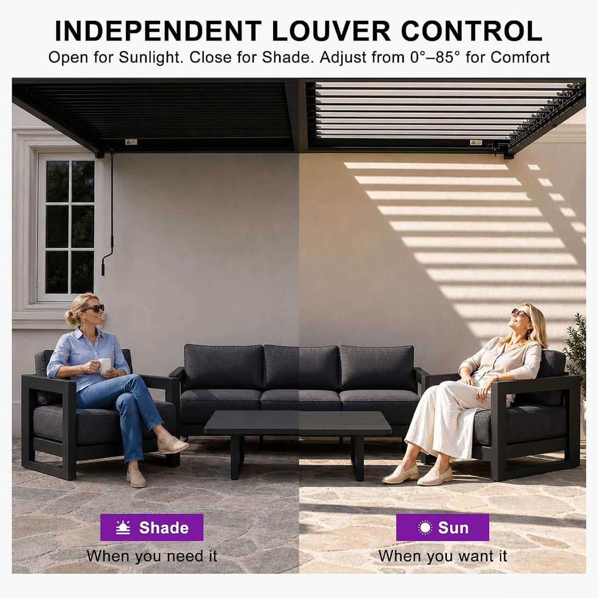 10FT X 12FT Modern Wall-Mounted Louvered Pergola with Aluminum Frame