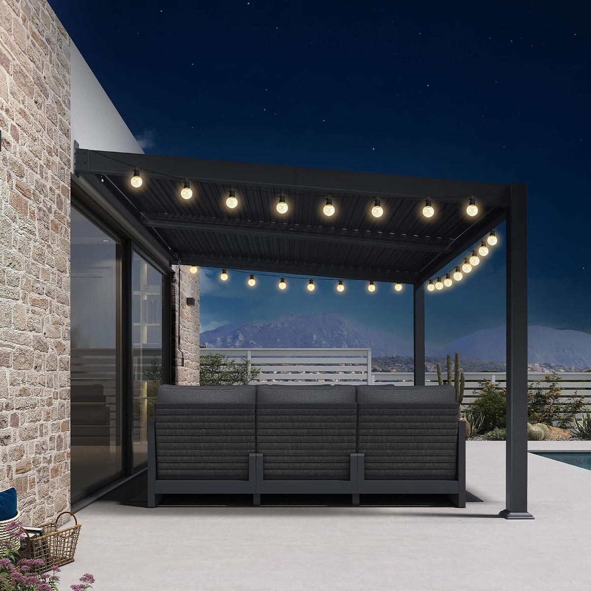 10FT X 12FT Modern Wall-Mounted Louvered Pergola with Aluminum Frame