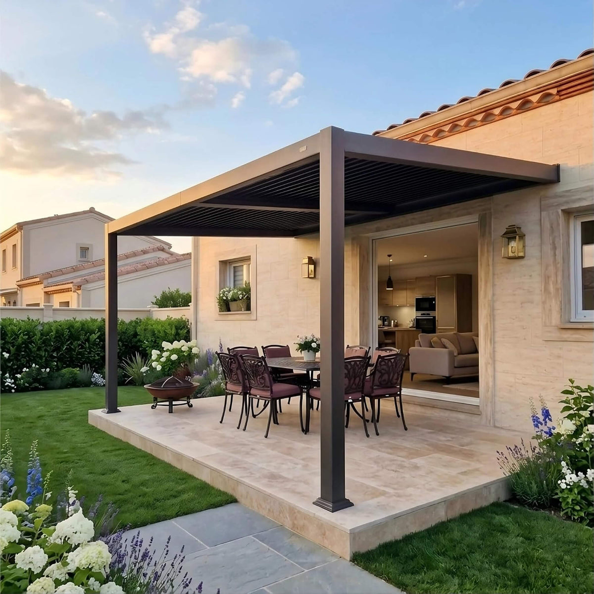 10FT X 12FT Modern Wall-Mounted Louvered Pergola with Aluminum Frame