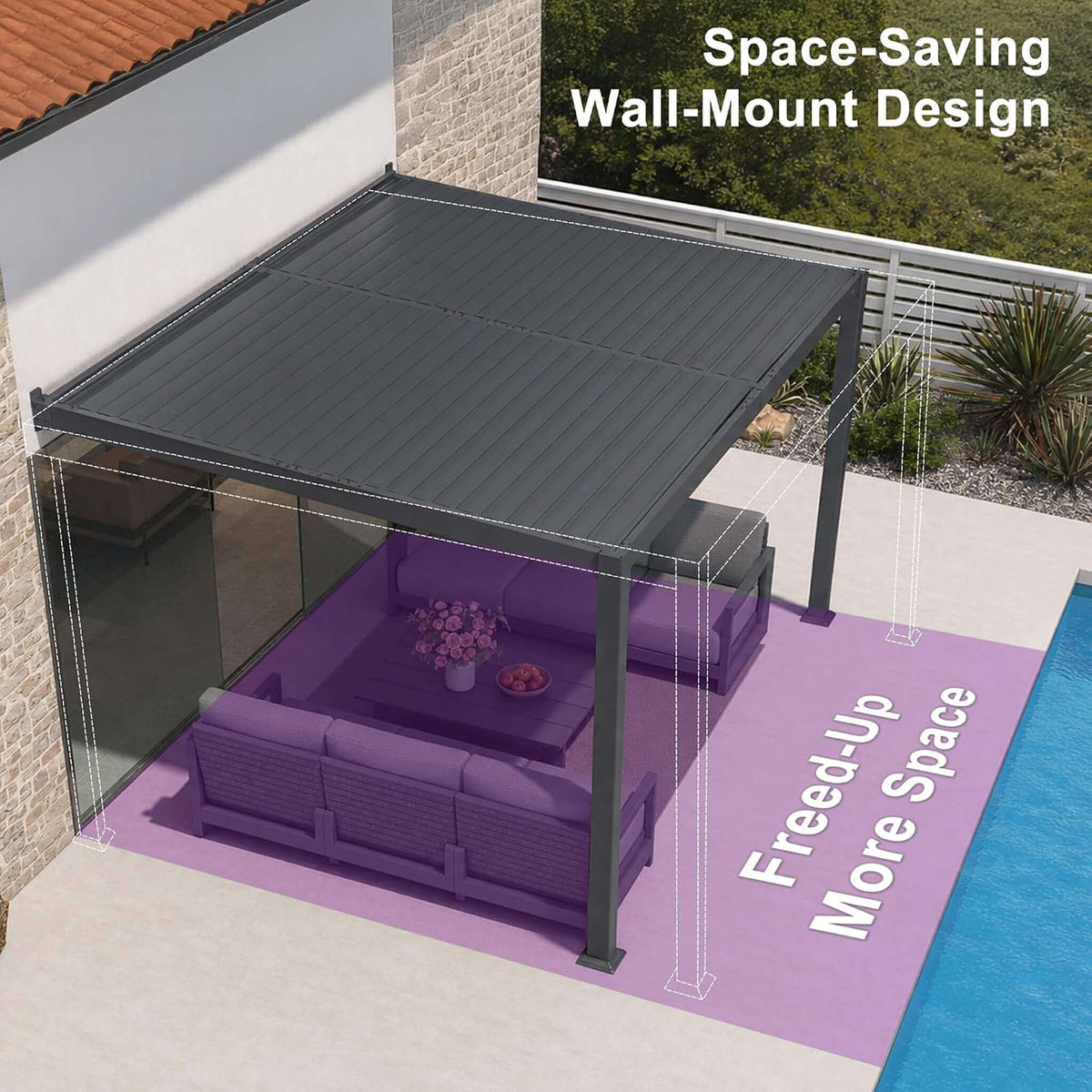 10FT X 12FT Modern Wall-Mounted Louvered Pergola with Aluminum Frame