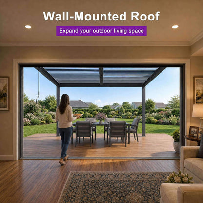 10FT X 12FT Modern Wall-Mounted Louvered Pergola with Aluminum Frame