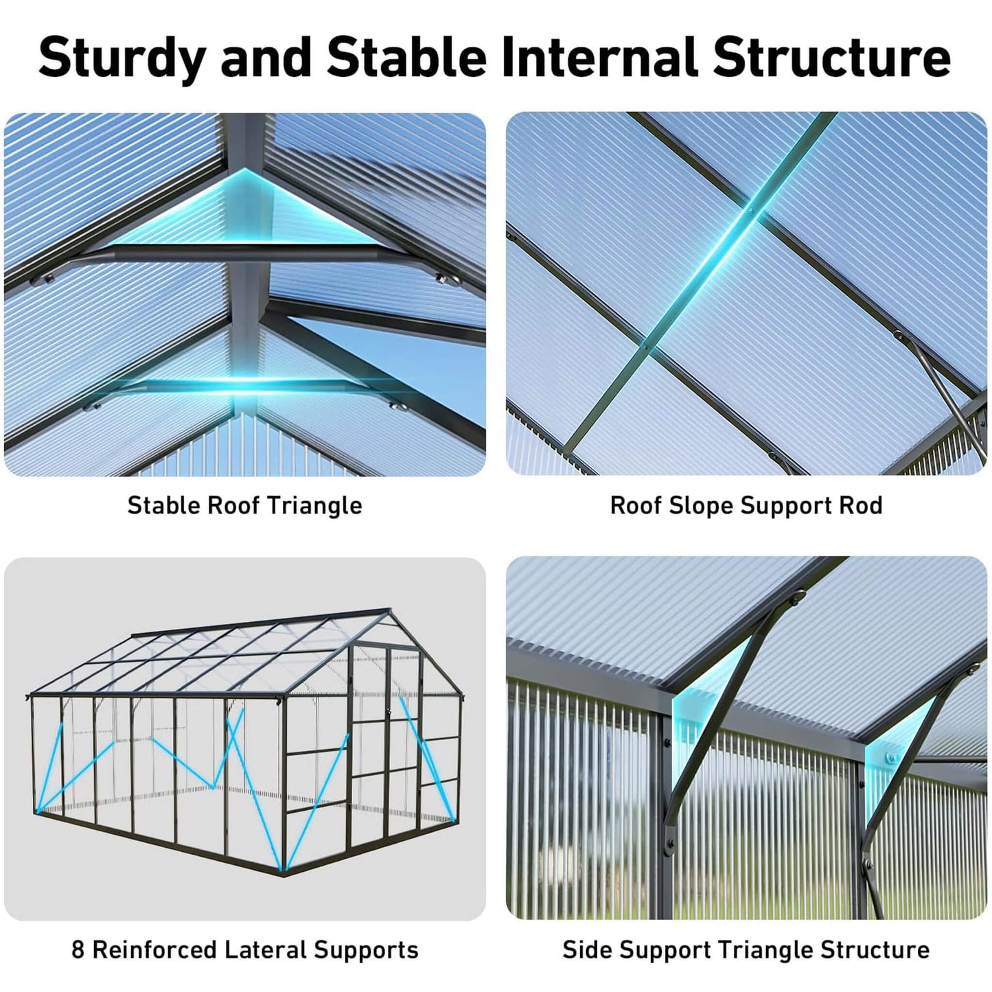 10FT x 12FT Outdoor Polycarbonate Aluminum Greenhouse with UV Protection and Thermometer