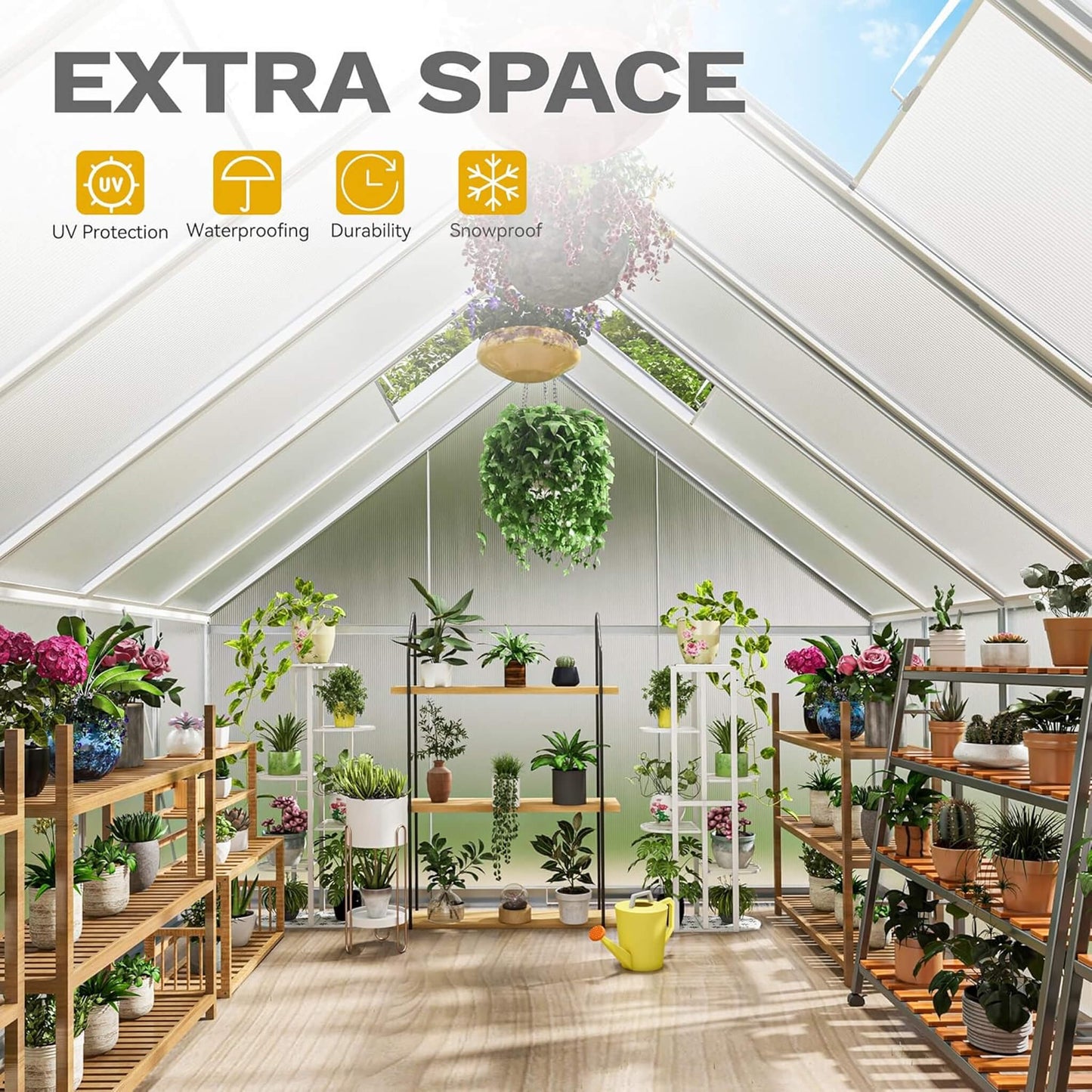 10' x 12' FT Large Polycarbonate Walk-In Garden Greenhouse With Vent Window, 4MM