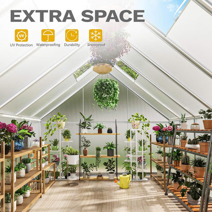 10' x 12' FT Large Polycarbonate Walk-In Garden Greenhouse With Vent Window, 4MM
