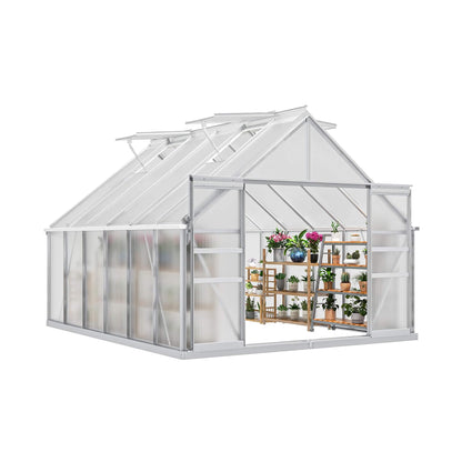 10' x 12' FT Large Polycarbonate Walk-In Garden Greenhouse With Vent Window, 4MM