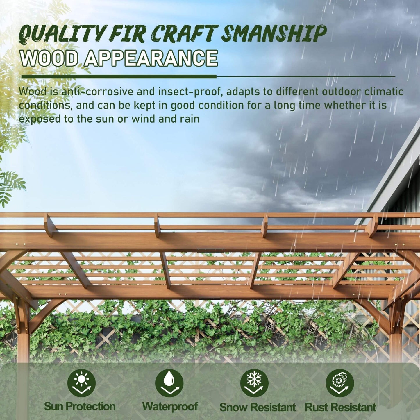 10' x 12' Alora Premium Extra Large Outdoor Weather-Resistant Wooden Grape Pergola