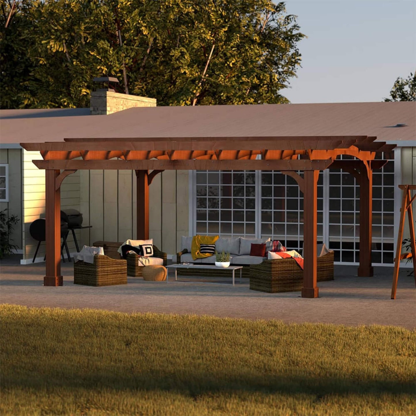 10' x 12' Alora Premium Outdoor All-Season Cedar Wood Gazebo Pergola with Arched Roof