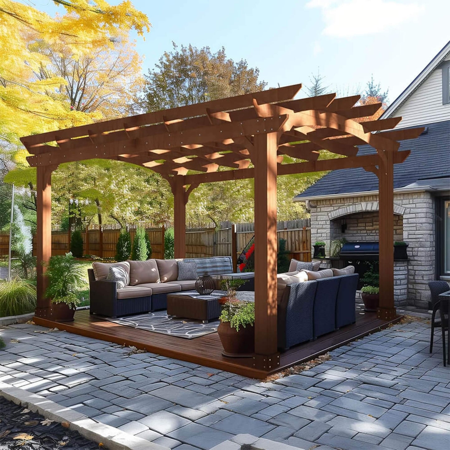 10' x 12' Alora Premium Outdoor All-Season Cedar Wood Gazebo Pergola with Arched Roof