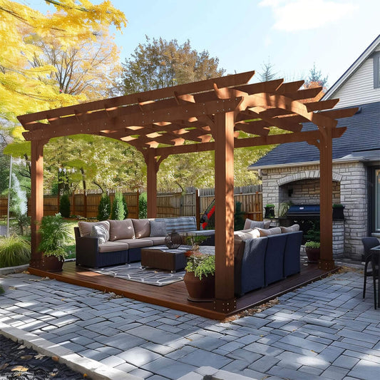 10' x 12' Alora Premium Outdoor All-Season Cedar Wood Gazebo Pergola with Arched Roof
