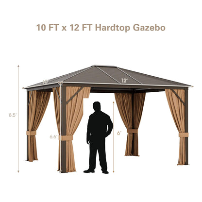 10' x 12' Premium Outdoor Hardtop Patio Gazebo W/ Galvanized Steel Top & Aluminum Frame