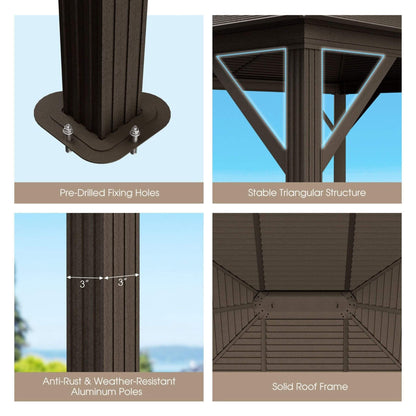 10' x 12' Premium Outdoor Hardtop Patio Gazebo W/ Galvanized Steel Top & Aluminum Frame