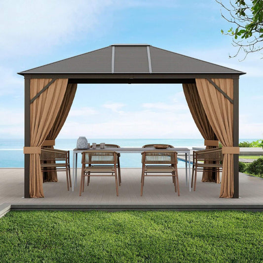 10' x 12' Premium Outdoor Hardtop Patio Gazebo W/ Galvanized Steel Top & Aluminum Frame
