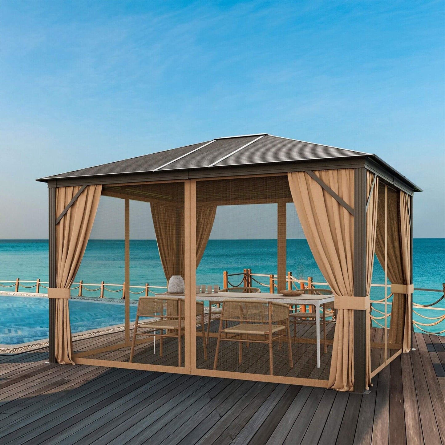 10' x 12' Premium Outdoor Hardtop Patio Gazebo W/ Galvanized Steel Top & Aluminum Frame