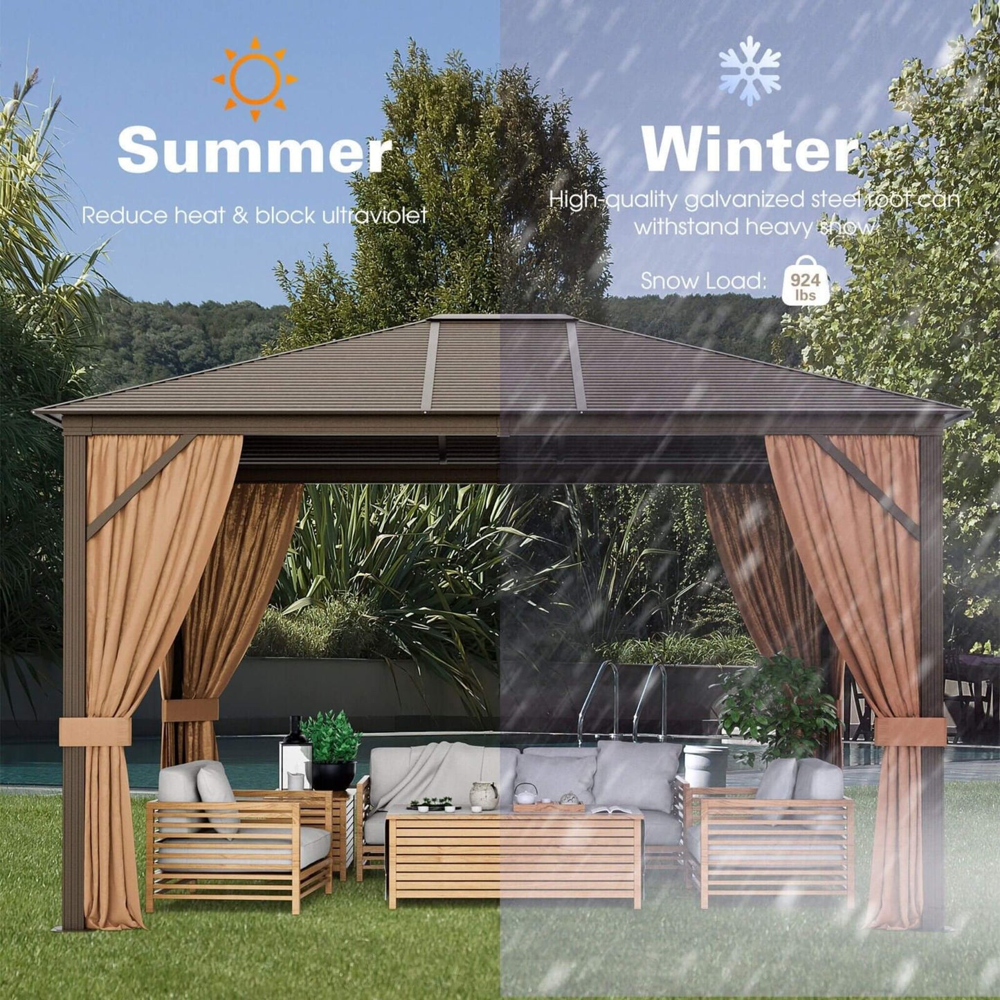 10' x 12' Premium Outdoor Hardtop Patio Gazebo W/ Galvanized Steel Top & Aluminum Frame