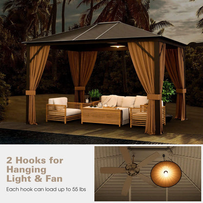 10' x 12' Premium Outdoor Hardtop Patio Gazebo W/ Galvanized Steel Top & Aluminum Frame