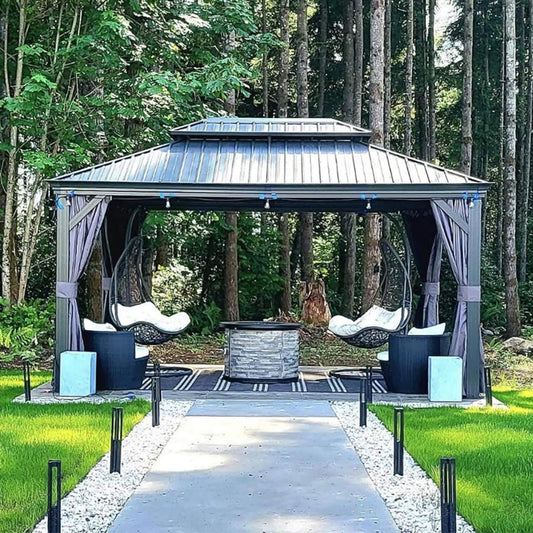 10' x 13' Alora Large Premium Outdoor Hardtop Aluminum Gazebo With Galvanized Steel Double Roof