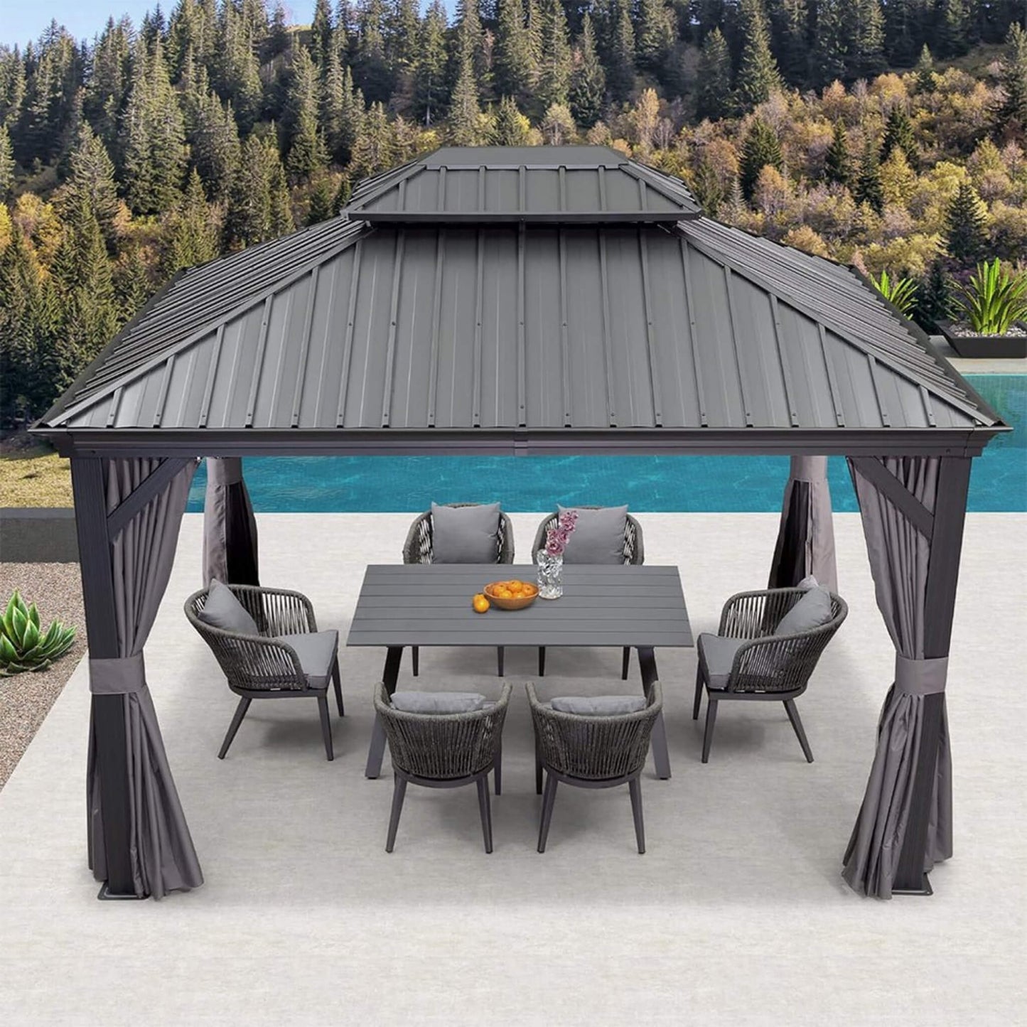 10' x 13' Alora Large Premium Outdoor Hardtop Aluminum Gazebo With Galvanized Steel Double Roof