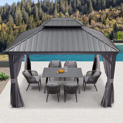 10' x 13' Alora Large Premium Outdoor Hardtop Aluminum Gazebo With Galvanized Steel Double Roof