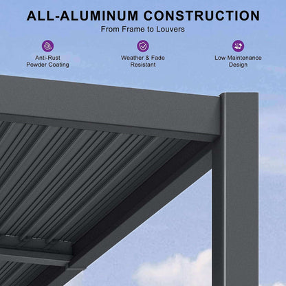 10FT X 14FT Modern Louvered Aluminum Pergola with Sloped Roof