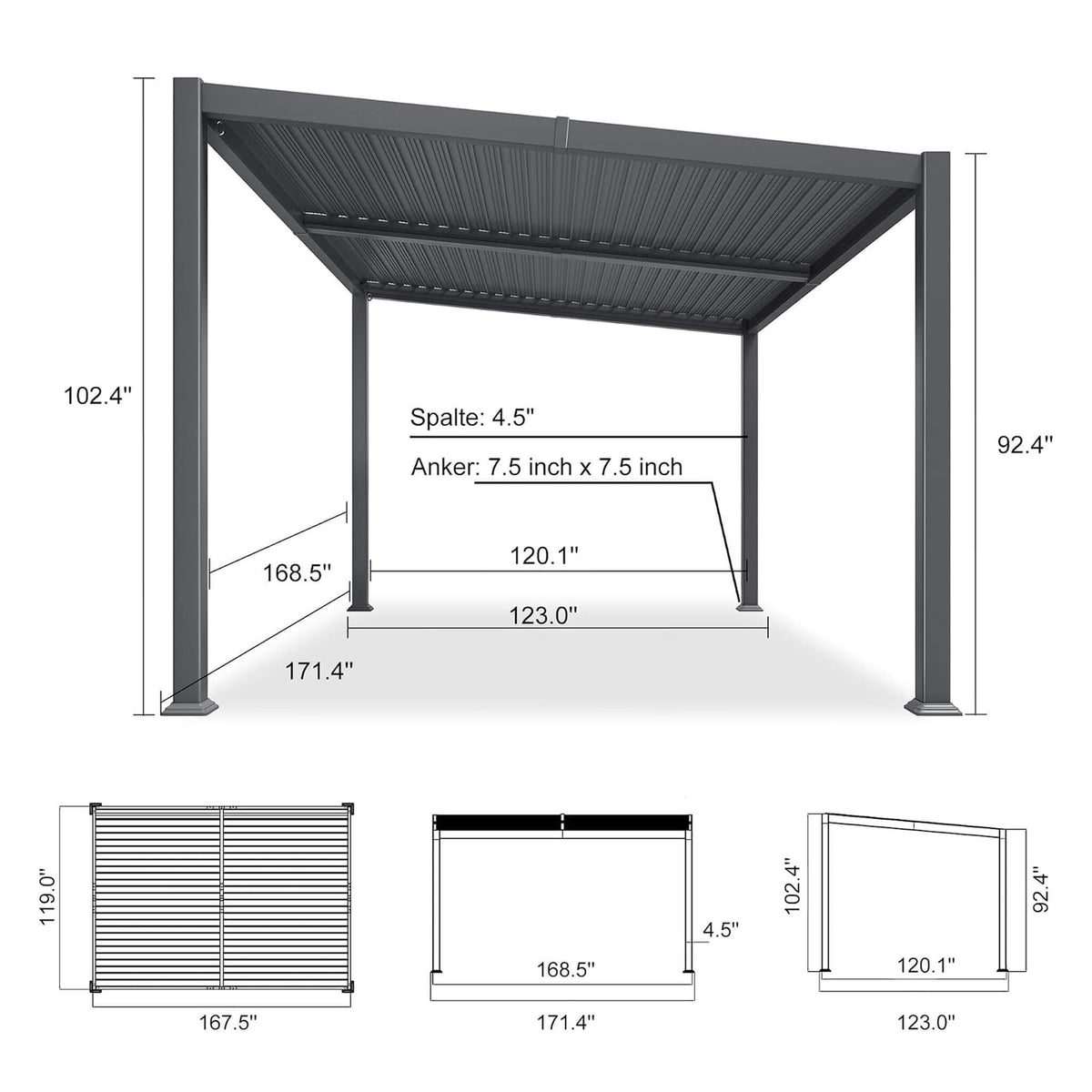 10FT X 14FT Modern Louvered Aluminum Pergola with Sloped Roof