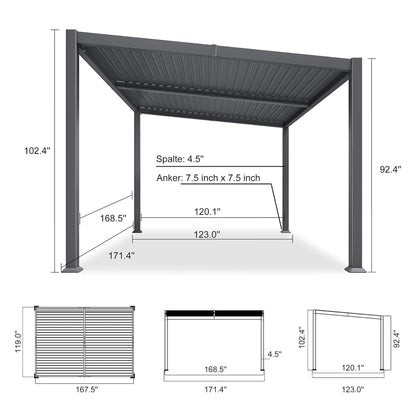 10FT X 14FT Modern Louvered Aluminum Pergola with Sloped Roof