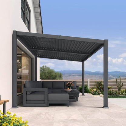 10FT X 14FT Modern Louvered Aluminum Pergola with Sloped Roof
