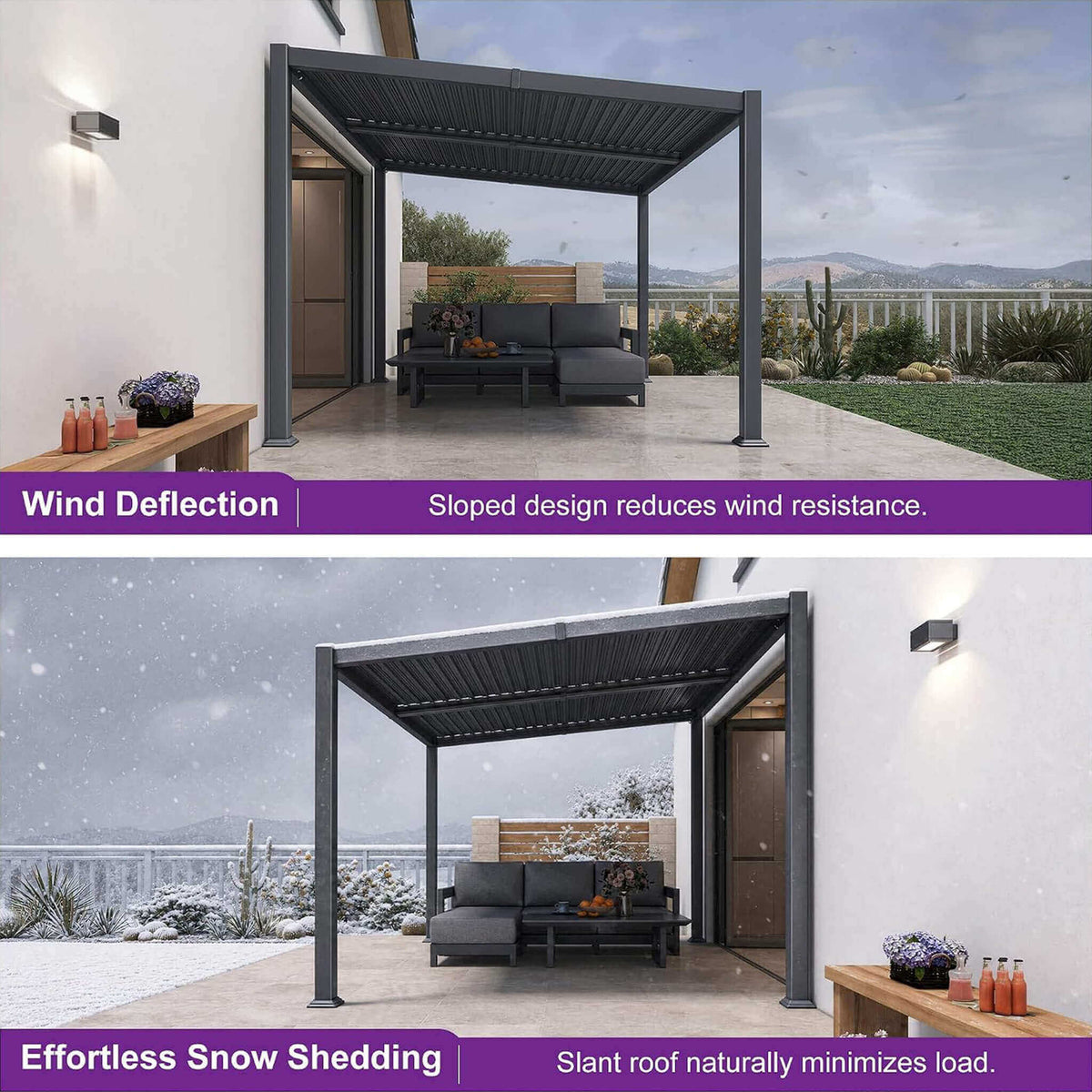 10FT X 14FT Modern Louvered Aluminum Pergola with Sloped Roof
